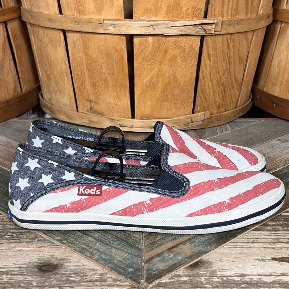 Keds Crashback Patriotic Red White Blue USA Flag Slip-On Sneakers Womens 8.5